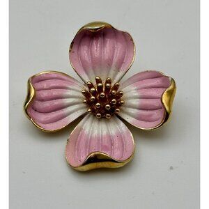 Crown Trifari Pink Enamel Flower Metal Scatter Pin-Rare Estate Find